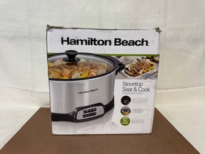 lot 416 image: Hamilton Beach Stovetop Sear & Cook 6 Quart Slow Cooker in Box