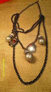 lot 126 image: Pearl Bead Black Necklace & Earrings