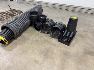 lot 45 image: Large Lot of CulvertDrainage Pipes and Connectors.  The pieces are very large.  See measurements below.