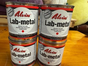 lot 77 image: Alvin Lab-Metal Ready-to-Use Repair and Patching Compound. Qty 4 12 oz cans.