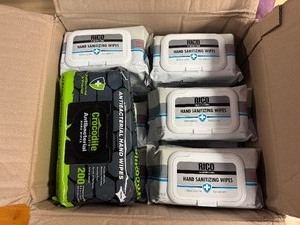 lot 84 image: Rico Hand Sanitizing Wipes (Qty 20) and Crocodile Antibacterial Hand Wipes (Qty 1).