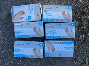 lot 106 image: Six Boxes Ammex Professional Vinyl Exam Gloves. Size XL.  100box