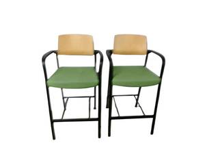 lot 131 image: 2 Green Stools with Wood Backs