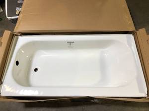 lot 52 image: Bootz Industries Aloha 60 in. x 30 in. Alcove Soaking Bathtub with Left Drain in White Slight Damage Customer Returns See Pictures