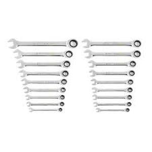 lot 9 image: GEARWRENCH SAEMM 90-Tooth Pro Combination Ratcheting Wrench Tool Set with Tray (18-Piece)  Customer Returns See Pictures