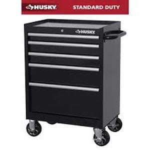 lot 26 image: Husky Tool Storage 27 in. W x 18 in. D 5-Drawer Gloss Black Rolling Tool Cabinet Customer Returns See Pictures