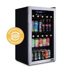 lot 65 image: NewAir 19 in. Single Zone 126 (12 oz.) Cans, Beverage and Wine Cooler Fridge with Flip Shelf, in Stainless Steel Customer Returns See Pictures