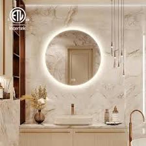 lot 18 image: HOMLUX 32 in. W x 32 in. H Round Frameless LED Light with Anti-Fog Wall Mounted Bathroom Vanity Mirror   Customer Returns See Pictures