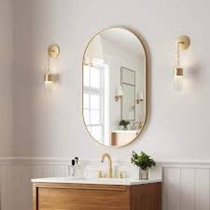 lot 54 image: FORCLOVER 24 in. W x 40 in. H Oval Framed Wall Mount Bathroom Vanity Mirror in Brushed Gold   Customer Returns See Pictures