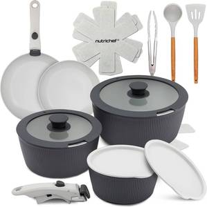 lot 21 image: NutriChef 18-Piece Ceramic Cookware Set