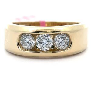 lot 33 image: NEW Gents 1 Carat Diamond Three-Stone Channel Ring in Yellow Gold Retail $2,495 VIDEO