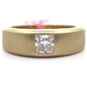 lot 32 image: NEW Gents 1 Carat Diamond Solitaire Beveled Ring in Yellow Gold w Report Retail $2,995 VIDEO