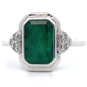 lot 30 image: 2.82 Carat Natural Emerald & Diamond Bezel Heart Ring in Platinum w Report $4,725 Retail VIDEO