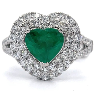 lot 29 image: NEW 2.64 Carat Natural Emerald & Natural Diamond Heart Halo Ring in Platinum w GIA REPORT $10,380 Retail VIDEO