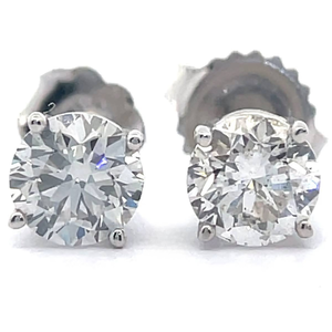 lot 28 image: 1.50 Carat Natural Diamond Round Solitaire Stud Earrings in 14k White Gold w Report $4,568 Retail VIDEO