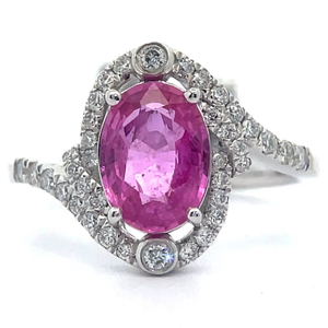 lot 25 image: NEW Karl Haas Designer 2.22 Carat Rare Unheated Natural Pink Sapphire & Natural Pav Diamond Curved Shank Ring in Platinum w GIA Report $9,375 Retail VIDEO