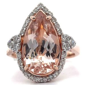 lot 24 image: 5.63 Carat Pear Natural Morganite & Natural Pav Diamond Halo Ring in 14k Two-Tone Gold w $11,640 Appraisal Included VIDEO