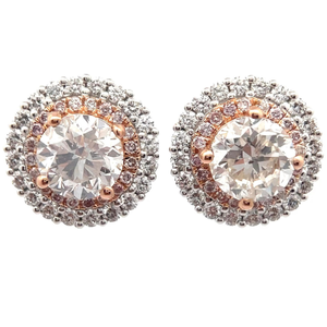 lot 22 image: NEW 3.89 Carat Natural Fancy Pink & White Diamond Halo Stud Earrings in 18k Two-Tone Gold w Report $18,900 Retail VIDEO
