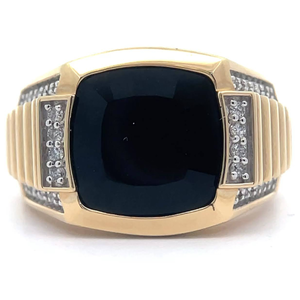 lot 19 image: Mens 0.25 Carat Natural Diamond & Faceted Onyx Square Top Ring in Yellow Gold Retail $3,495 VIDEO