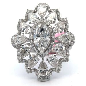 lot 17 image: 4.70 Carat Diamond Flower Lace Cluster Vintage Inspired Ring in 14k White Gold Retail $6,495 VIDEO