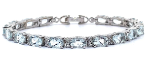 lot 16 image: NEW 12.25 Carat Natural Aquamarine & White Topaz Tennis Bracelet VIDEO