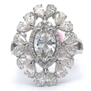 lot 15 image: NEW 3.05 Carat Diamond Oval Trellis Flower Cluster Ring in 14k White Gold Retail $4,495 VIDEO