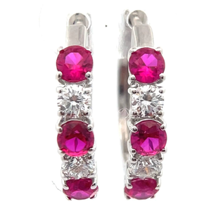 lot 14 image: 0.51 Carat Ruby & Diamond Small Hoop Earrings in 14k White Gold w Report Retail $1,895 VIDEO