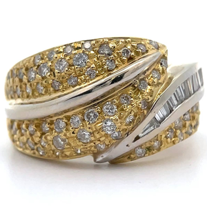 lot 12 image: 1 Carat Pav Natural Diamond Leaf Wrap Estate Ring in 18k Two-Tone Gold VIDEO