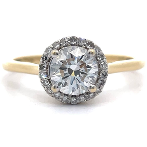 lot 10 image: 1.10 Carat Round Diamond Halo Cathedral Ring in 14k Yellow Gold VIDEO