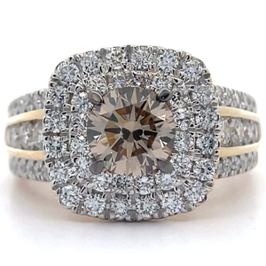 lot 9 image: 2.50 Carat Natural Fancy Brown & White Diamond Double Halo Ring in 14k Yellow Gold VIDEO