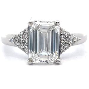 lot 8 image: 2 Carat Diamond Emerald Cut Triangle Pav Ring in 14k White Gold VIDEO