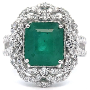 NEW! 4.69 Carat Natural Emerald & Natural Pavé Diamond Halo Split Shank Ring in Platinum w/ Report; $9,625 Retail *VIDEO*