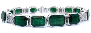 36.79 Carat Natural Emerald & Diamond Bezel Tennis Bracelet in Platinum w/ Report; $36,910 Retail *VIDEO*