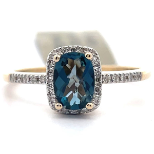 lot 39 image: NEW London Blue Topaz & Natural Diamond Halo Ring in 14k Yellow Gold Retail $1,145 VIDEO