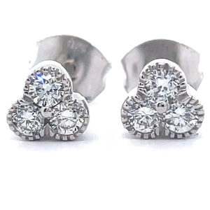lot 56 image: NEW 0.35 Carat Diamond Three-Stone Cluster Flower Stud Earrings VIDEO