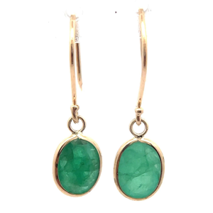 lot 58 image: 2.25 Carat Natural Emerald Oval Bezel Drop Earrings in 14k Yellow Gold VIDEO