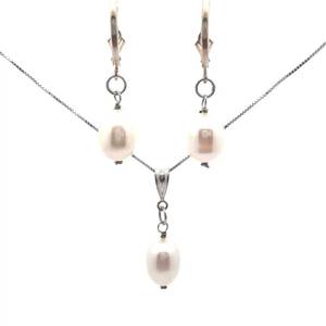 lot 63 image: Rice White Pearl Dangle Earrings & Pendant 2-Piece Matching Jewelry Set VIDEO