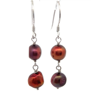 lot 64 image: Baroque Cranberry Freshwater Pearl Drop Earrings