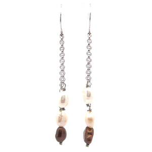 lot 65 image: Baroque Neutral Freshwater Pearl Triple Drop Linear Earrings VIDEO