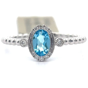 lot 40 image: NEW 0.62 Carat Blue Topaz & Natural Diamond Halo Ring in 14k White Gold Retail $1,145 VIDEO