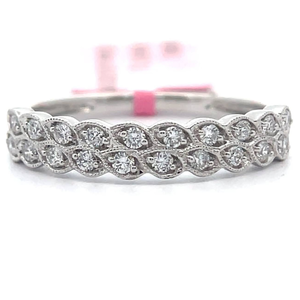 lot 41 image: NEW 0.25 Carat Diamond Leaf Double Row Trellis Ring in White Gold Retail $795 VIDEO