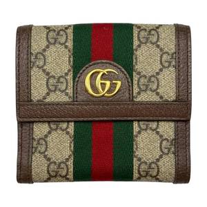 lot 33E image: Gucci Ophidia GG Supreme Bifold Wallet with Web Stripe Pre-Owned Retail $795
