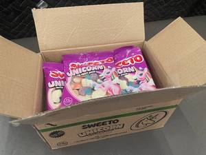 lot 26 image: NC 2 - Sweeto Unicorn Gummy Candy Fruit Juice 12-Pack (3.5 oz Bags, BBD 082024)