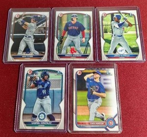 lot 7 image: (5) 1st Bowman Baseball Prospect Cards - Big Names
