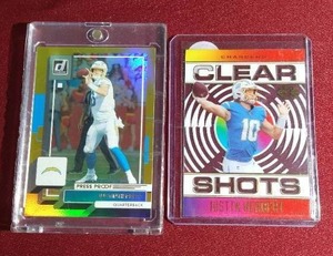 lot 37 image: (2) Justin Herbert Cards - Gold Press Proof & Acetate Insert