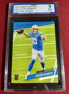 lot 71 image: 2020 Prestige Justin Herbert Rookie Card - ISA 9