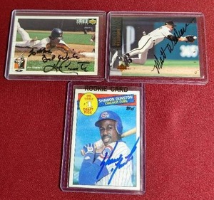 lot 85 image: (3) In Person Signed Baseball Cards - 80s90s Stars