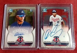 lot 113 image: (2) Twins Chrome 1st Bowman Autograph Cards