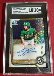 lot 126 image: 2022 Chrome 1st Bowman CJ Rodriguez Autograph Speckle 299 - SGC 1010