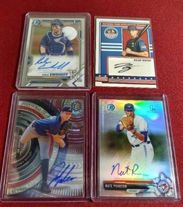 lot 136 image: (4) Baseball Prospect Autograph Cards